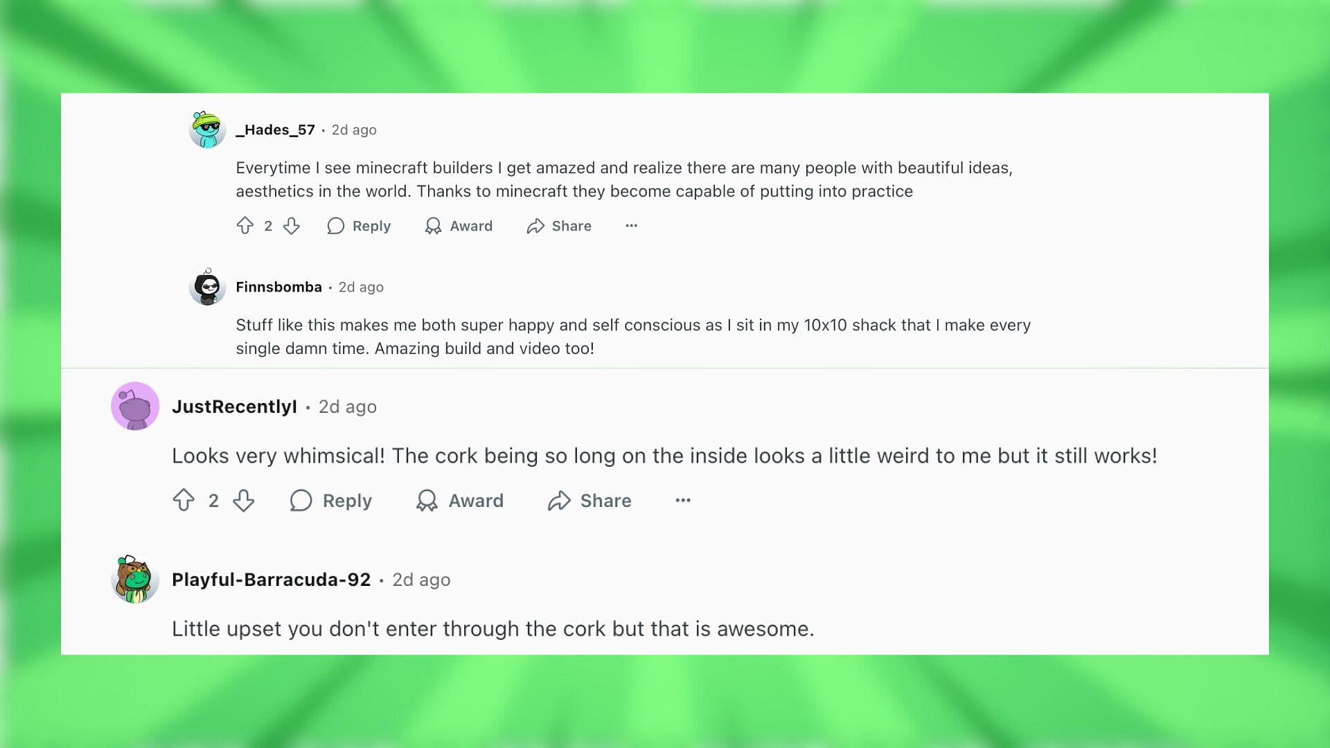 Redditors react to the glass bottle village build (Image via Reddit)